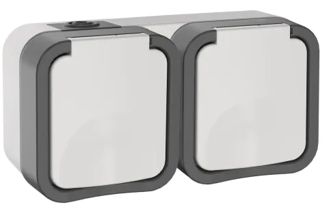 TORS Розетка 2-я с з/к кр. гориз. 16А IP55 TS222 сер-бел IEK фото 2