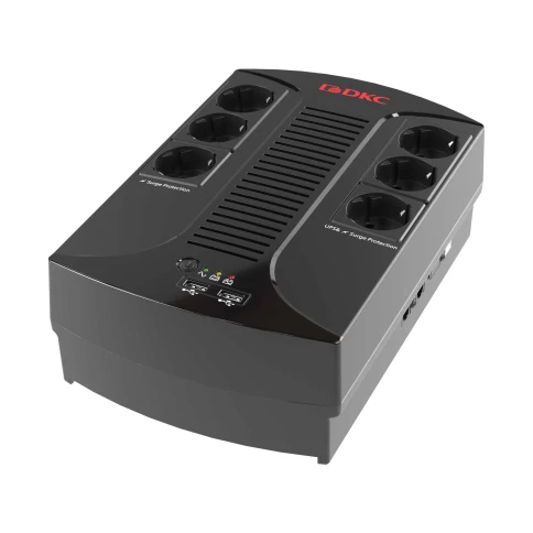 Линейно-интерактивный ИБП ДКС серии Info PDU, 800 ВА/480 Вт, 1/1, 6xSchuko, USB для зарядки (2), USB + RJ11, 1x8Aч фото 1