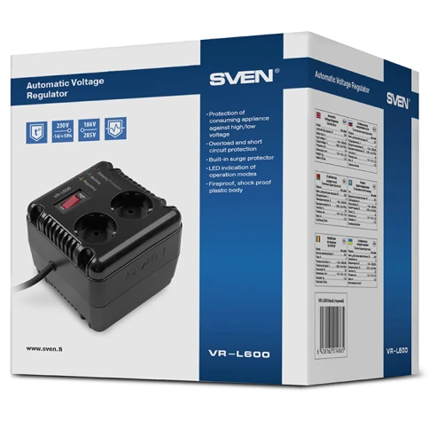 Стабилизатор SVEN VR-L 600, релейный, 200вт, 184-285в, 2 евророзетки, фото 4