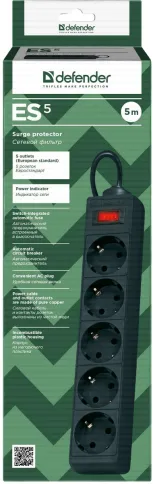 Defender ES 5 Black (5 м, 5 розеток) фото 3