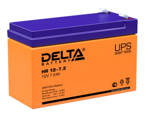 Батарея DELTA серия HR, HR 12-7,2, напряжение 12В, емкость 7.2Ач (разряд 20 часов),  макс. ток разряда (5 сек.) 105А, макс. ток заряда 2.16А, свинцово-кислотная типа AGM, клеммы F2, ДxШxВ 151х65х94мм., вес 2.5кг., срок службы 8 лет./ Battery DELTA series фото 1