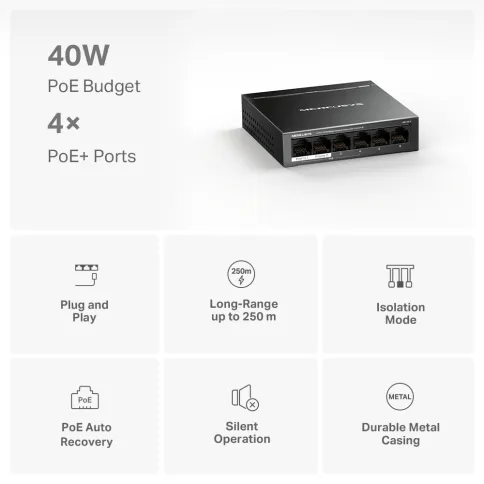 Коммутатор/ 6-Port 10/100 Mbps Desktop Switch with 4-Port PoE+ PORT: 4 фото 4