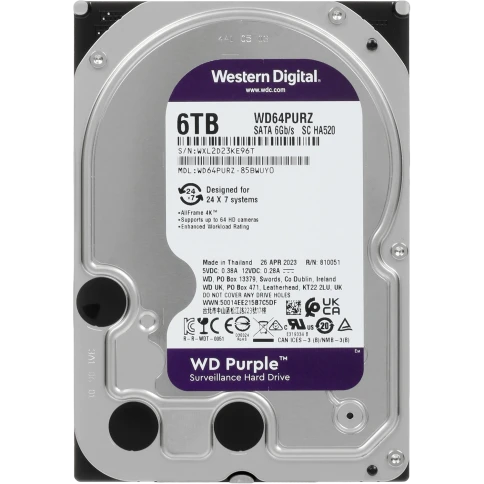 Жесткий диск/ RECERTIFIED HDD WD SATA3 6TB Purple Surveillancer 5400... фото 1