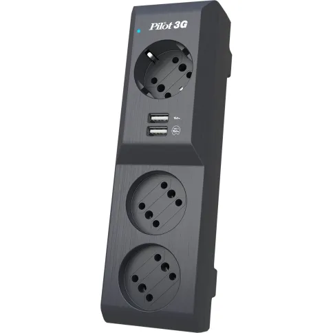 Сетевой фильтр/ Surge protector Pilot 3G 3xGP euro outlets, 10А/2.2кВа, 2xUSB, 10m, grafit фото 2