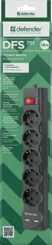 Defender DFS 751 (1.8 м, 5 розеток) фото 4