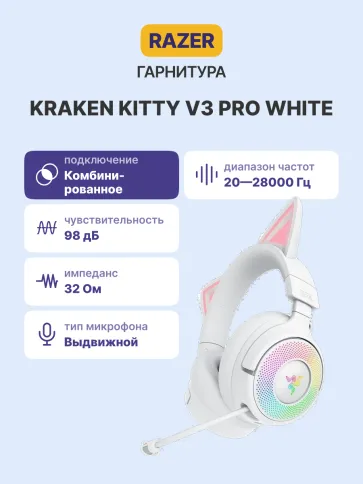 Razer Kraken Kitty V3 Pro - White Headset фото 2