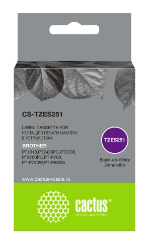Картридж ленточный Cactus CS-TZES251 TZe-S251 черный для Brother 10 фото 1