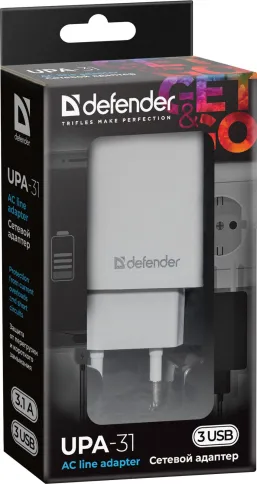 Defender UPA-31 белый, 3xUSB, 5V/3.1А фото 6