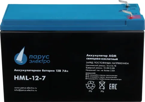 Battery Parus Electro, HML-12-7, 12V, 7.2Ah фото 3