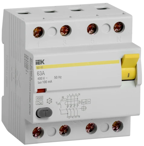 УЗО ВД1-63 4Р 63А 100мА тип А IEK фото 3
