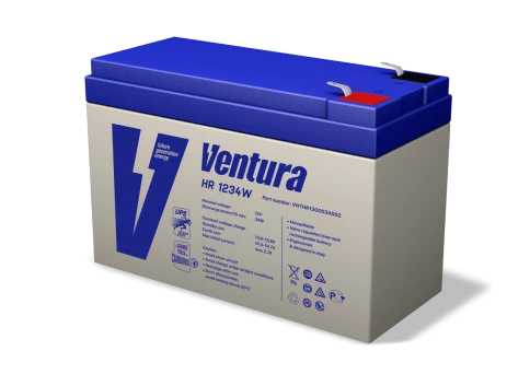 Батарея Ventura серия HR, HR1234W, напряжение  12 В, емкость 9Ач (разряд 20 часов), макс. ток заряда 2.7А,  свинцово-кислотная типа AGM,  клеммы  Т2, ДШВ  151x65x100мм, вес 2.7кг/ Ventura battery HR series, HR1234W, voltage 12 V, capacity 9Ah (discharge 2 фото 2