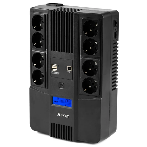 ИБП SKAT-UPS 800-AID-IN-1x9-8 (8933) 800 ВА / 480 Вт — 8×Schuko, 2×USB, ЖК-дисплей, Line-Interactive фото 2