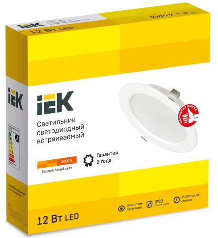 Светильник LED ДВО 1613 белый круг 12Вт 3000К IP20 IEK фото 2