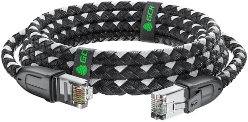 GCR PRO Патч-корд PROF прямой 5.0m, UTP медь кат.6А, STRONG черно-белый в оплетке текстиль, ethernet high speed 10 Гбит/с, T568B фото 6