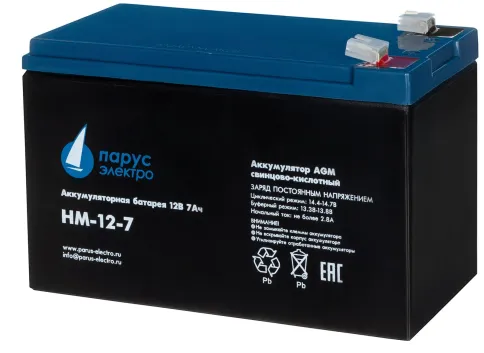 Battery Parus Electro, HM-12-7, 12V, 7.2Ah фото 2