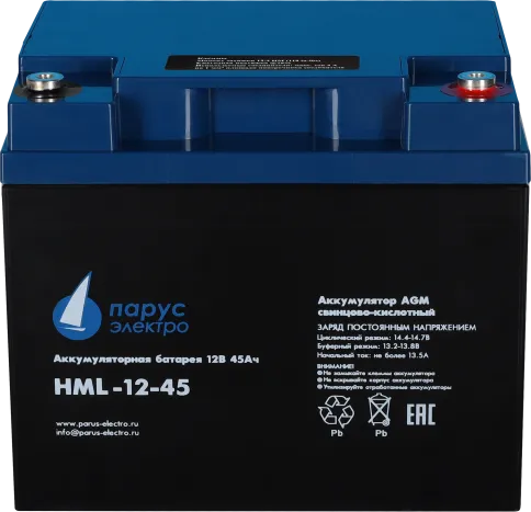 Battery Parus Electro, professional series HML-12-45, voltage 12V, cap фото 3