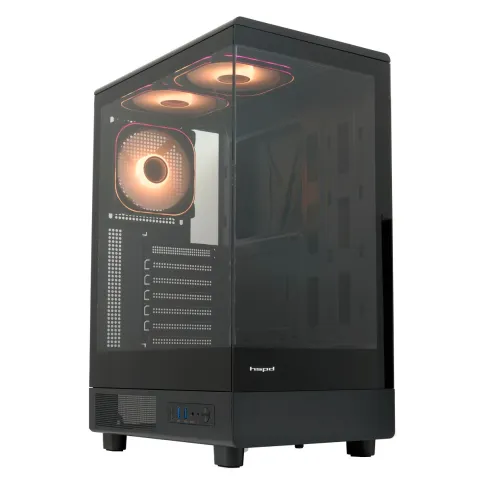 Корпус без блока питания/ Case HSPD F510, Panoramic Mid Tower, Black, TG, 0.5 SPCC, 3x120mm ARGB (Orbis F1) ATX, mATX, mITX 180/280/160mm 1x2.5", 1x3.5", 7xPCI 2xUSB-A 3.0 356x218x467mm фото 1