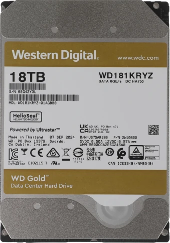 Жесткий диск WD SATA-III 18TB WD181KRYZ Server Gold 512E (7200rpm)... фото 1