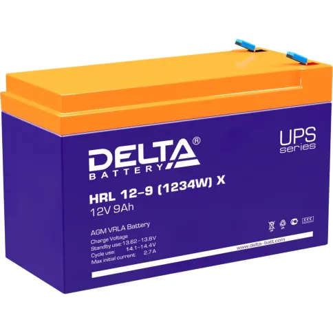 Батарея DELTA серия HRL-X, HRL 12-9 X, напряжение 12В, емкость 9Ач (разряд 10 часов),  макс. ток разряда (5 сек.) 135А, макс. ток заряда 2.7А, свинцово-кислотная типа AGM, клеммы F2, ДxШxВ 151х65х94мм., вес 2.55кг., срок службы 12 лет./ Battery DELTA seri фото 1