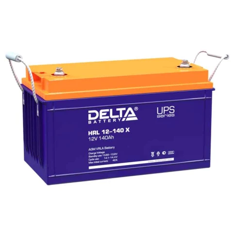 Батарея DELTA серия HRL-X, HRL 12-140 X, напряжение 12В, емкость 140Ач (разряд 10 часов),  макс. ток разряда (5 сек.) 950А, макс. ток заряда 42А, свинцово-кислотная типа AGM, клеммы под болт М8, ДxШxВ 341х173х283мм., вес 40кг., срок службы 12 лет. фото 1