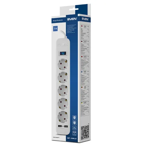 Фильтр SVEN SF-05LU 1,8 м (5 евро розеток,2 USB) белый, цветная коробк фото 8