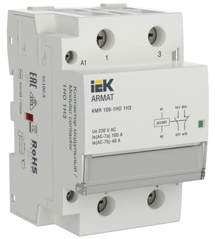 ARMAT Контактор модульный KMR 100А 24В AC/DC 1НО 1НЗ IEK фото 1