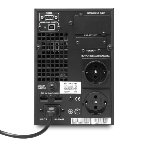 ИБП POWERMAN Online 1000, LCD, двойного преобразования, 1000ВА, 900Вт, 2 евророзетки с резервным питанием, USB, RS232, слот SNMP, разъем EPO, батарея 12В 9Ач 2 шт., 215 х 315 х 365 мм., 10.7 кг./ UPS POWERMAN Online 1000, LCD, dual conversion, 1000VA, 900 фото 5