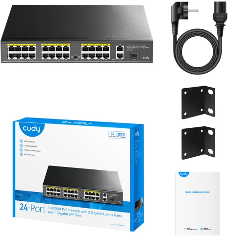 Коммутатор/ 24-Port 10/100M PSE RJ-45 +2 Gigabit RJ- 45 +1SFP Port wit фото 4