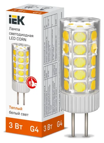Лампа LED CORN капсула 3Вт 12В 3000К керамика G4 IEK фото 1