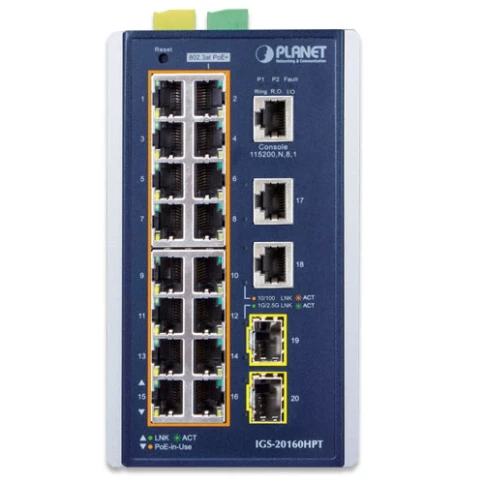 коммутатор/ PLANET IP30 Industrial L2+/L4 16-Port 1000T 802.3at PoE+ 2-Port... фото 2