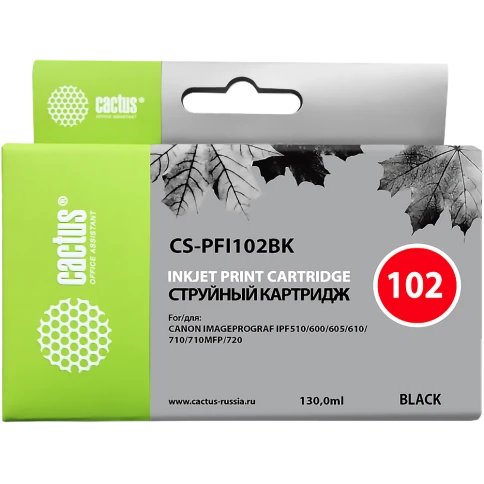 Картридж струйный Cactus CS-PFI102BK черный (130мл) для Canon iPF50 фото 1