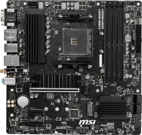Материнская плата/ MB MSI AMD B550 sAM4, 4xDDR4(128GB), D-SUB/HDMI 2.1/DP, 1xPCIe 4.0x16, 2xPCIe 3.0, 1xLAN, Wi-Fi, BT, 4xSATA 6Gb/s, 2xM.2, 4xUSB 3.2, 2xUSB 2.0, 1xPS/2, mATX фото 2