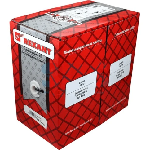 Кабель информационный F/UTP категория 5е 2х2х24AWG(0,50мм) 305м (медь) PVC solid серый REXANT фото 1