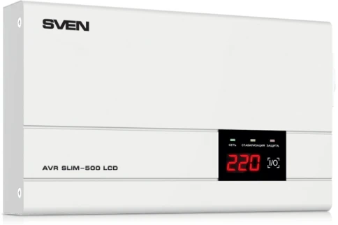 Стабилизатор SVEN SLIM-500 LCD, релейный, 400вт, 500Ва, 140-260в, функ фото 1