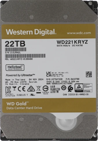 Жесткий диск WD SATA-III 22TB WD221KRYZ Gold 512E (7200rpm) 512Mb... фото 1