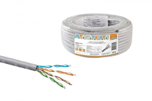 Кабель информационный U/UTP категория 5е 4х2х24AWG 25м CCA (омедненка) PVC solid серый народный фото 1