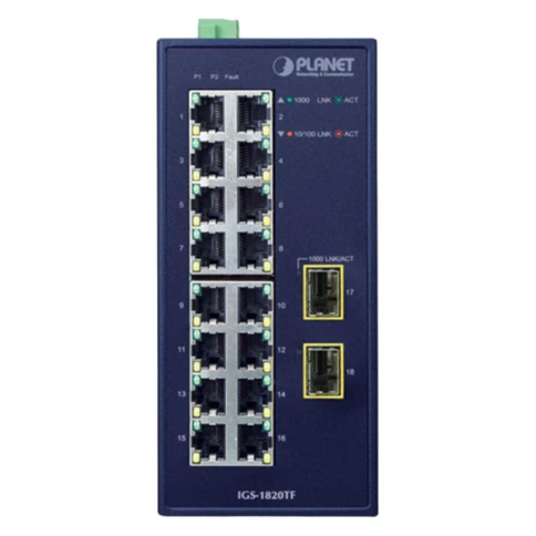коммутатор/ PLANET IGS-1820TF IP30 Industrial 16-Port 10/100/1000T + 2-Port 1000X... фото 2