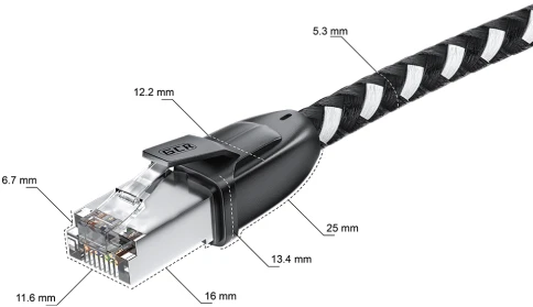 GCR PRO Патч-корд PROF прямой 3.0m, UTP медь кат.6А, STRONG черно-белый в оплетке текстиль, ethernet high speed 10 Гбит/с, T568B фото 7