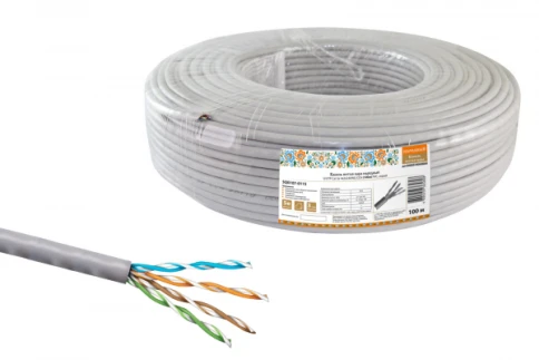 Кабель информационный U/UTP категория 5е 4х2х24AWG 100м CCA (омедненка) PVC solid серый народный фото 1