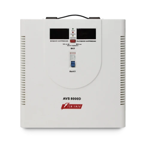 Стабилизатор POWERMAN AVS 8000D, ступенчатый регулятор, цифровые индикаторы уровней напряжения, 8000ВА, 140-260В, максимальный входной ток 40А, клеммная колодка, IP-20, напольный,  410мм х 280мм х 310мм, 13.5 кг./ Stabilizer POWERMAN AVS 8000D, step-type фото 2