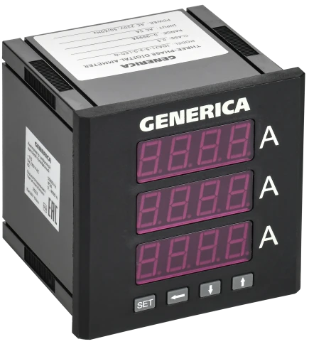 Амперметр цифр. щит. 3-ф. 96х96 LED GENERICA фото 1