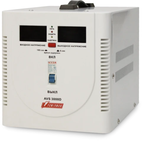Стабилизатор POWERMAN AVS 3000D, ступенчатый регулятор, цифровые индикаторы уровней напряжения, 3000ВА, 140-260В, максимальный входной ток 20А, клеммная колодка, IP-20, напольный,  280мм х 200мм х 225мм, 6.8 кг./ Stabilizer POWERMAN AVS 3000D, step-type r фото 3