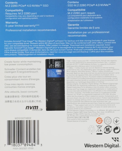 Твердотельный накопитель WD PCIe 4.0 x4 1TB WDS100T4B0Е SN5000 Blue... фото 6