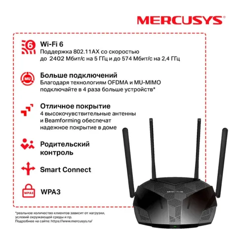 Маршрутизатор/ AX3000 Dual-Band Wi-Fi 6 Router, 574 Mbps at 2.4 GHz + фото 4