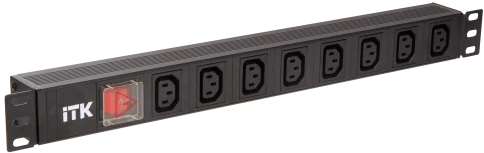 PDU 8 розеток C13 с LED выключателем,1U, вх. С14, без шнура, алюминиев фото 1