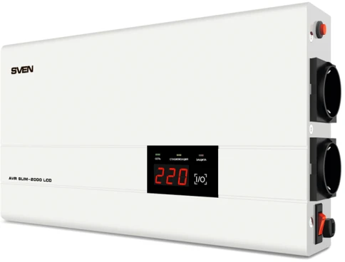 Стабилизатор SVEN AVR SLIM-2000 LCD, релейный, 1200вт, 2000Ва, 140-260 фото 1