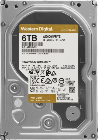 Жесткий диск WD SATA-III 6TB WD6004FRYZ Server Gold 512E (7200rpm)... фото 1