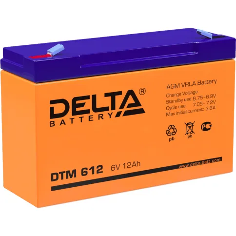 Батарея DELTA серия DTM, DTM 612, напряжение 6В, емкость 12Ач (разряд фото 1