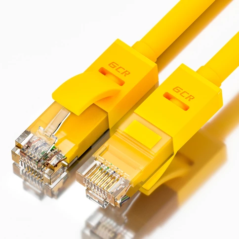 GCR Патч-корд прямой 0.5m UTP кат.5e, желтый, 24 AWG, литой, ethernet high speed 1 Гбит/с, RJ45, T568B фото 1