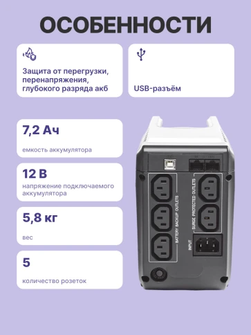 Источник бесперебойного питания (3 кабеля)/ Powercom IMD-525AP фото 4